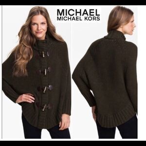 MICHAEL Kors knit toggle cape forest green zip up poncho Sz S